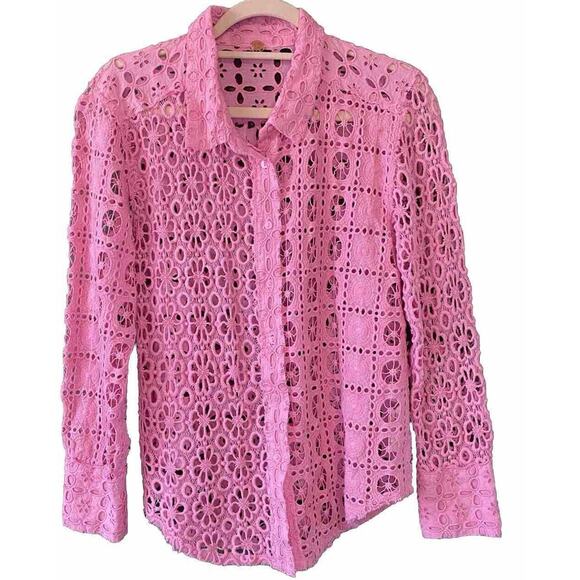 Free People Shirt Womens Small Pink Yesenia Shacket Casual Crochet Festival Top - Picture 2 of 11